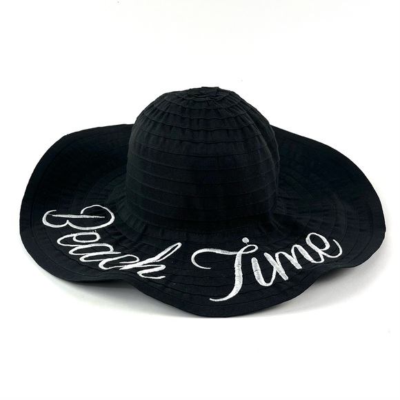 Charming Charlie Beach Time Embroidery Black Floppy Sun Hat main image 4
